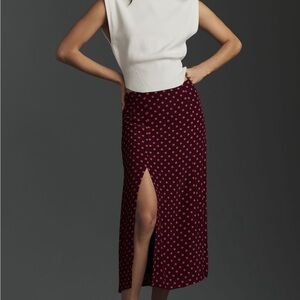 Maeve Burgundy Polka Dot Midi Skirt